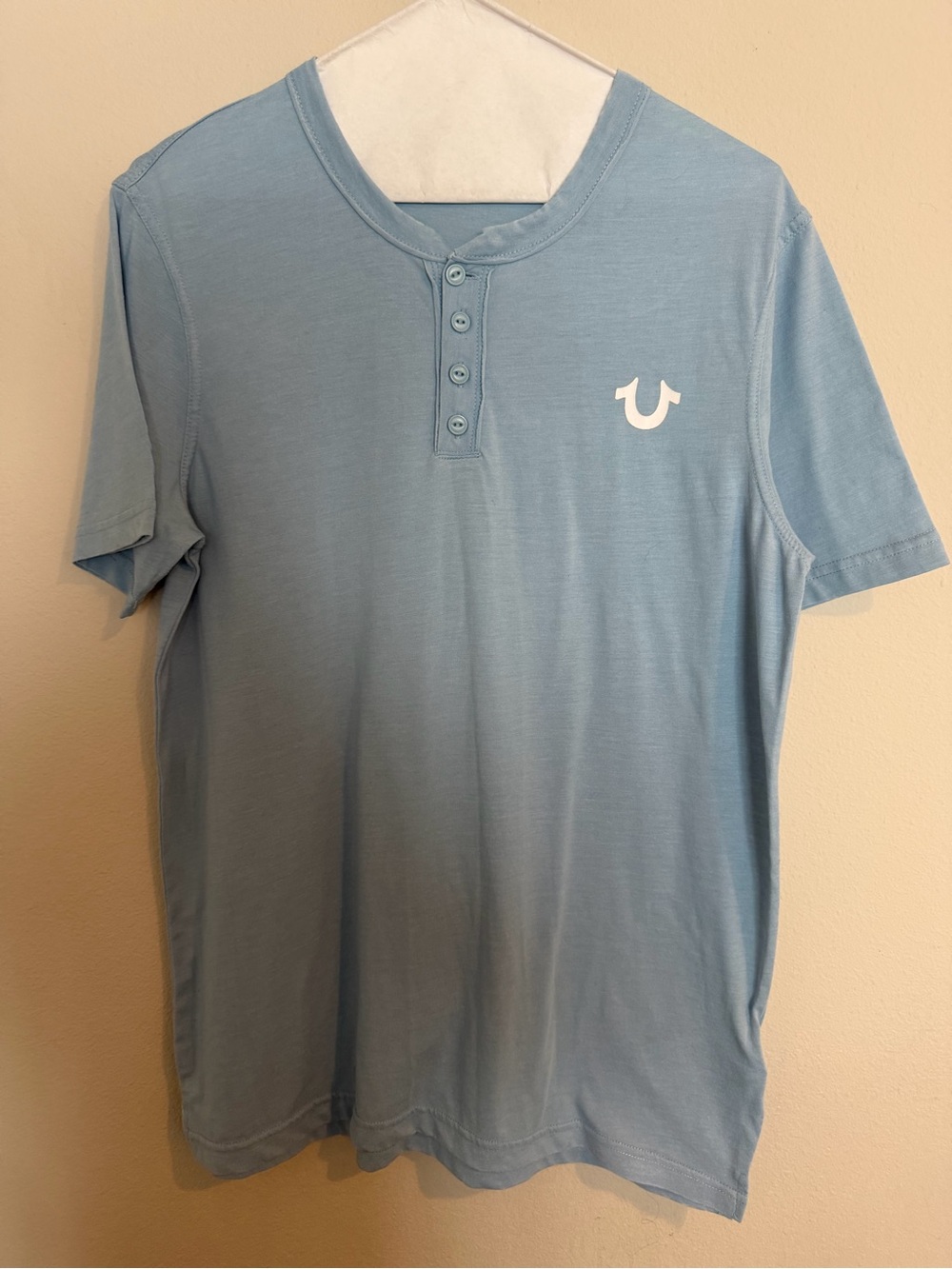 True Religion Light Blue Short-Sleeve Henley Tee